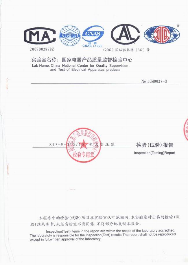 S13-M-315/10 Power Transformer Inspection Report