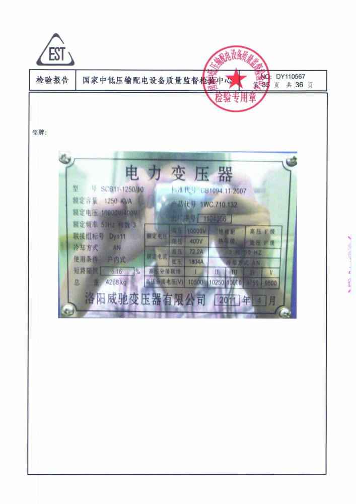 Power transformer inspection report
